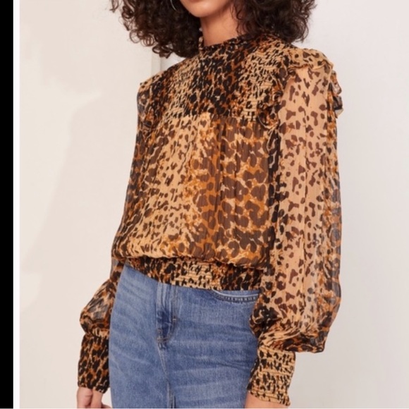 New FREE PEOPLE Roma Ruffle Blouse Top Shirt Leopard Animal Print Semi Sheer NWT - Picture 14 of 15